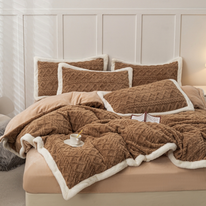 91家纺网 家纺一手货源 找家纺 潮邦2025【含买家秀】塔芙绒牛奶绒轻奢保暖四件套 塔芙深咖