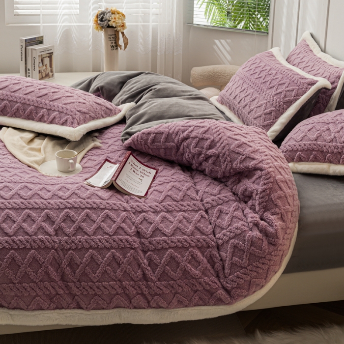 91家纺网 家纺一手货源 找家纺 潮邦2025【含买家秀】塔芙绒牛奶绒轻奢保暖四件套 塔芙紫