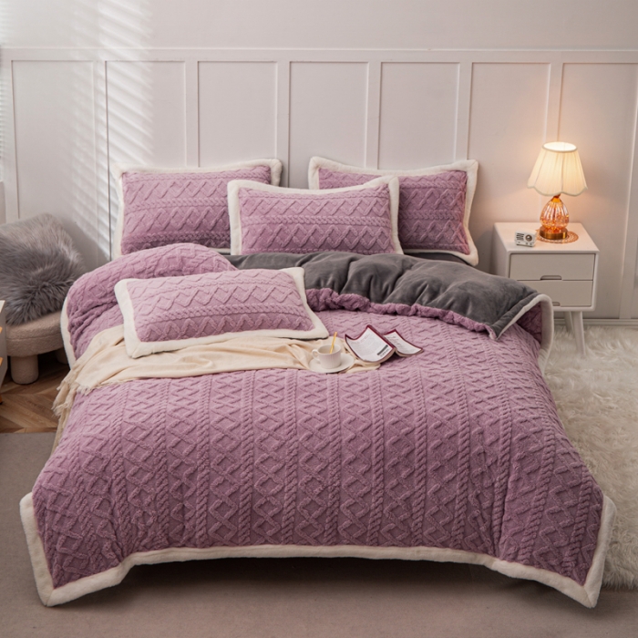 91家纺网 家纺一手货源 找家纺 潮邦2025【含买家秀】塔芙绒牛奶绒轻奢保暖四件套 塔芙紫