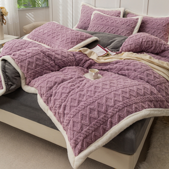 91家纺网 家纺一手货源 找家纺 潮邦2025【含买家秀】塔芙绒牛奶绒轻奢保暖四件套 塔芙紫