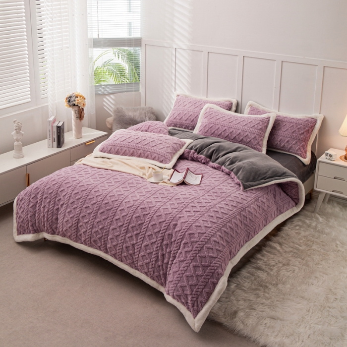 91家纺网 家纺一手货源 找家纺 潮邦2025【含买家秀】塔芙绒牛奶绒轻奢保暖四件套 塔芙紫