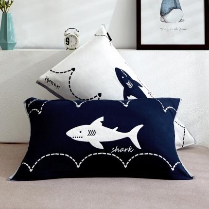 朴尔 2022新款全棉四层纱布大版花独版枕巾（一对） 鲸鱼-藏青（50*80）