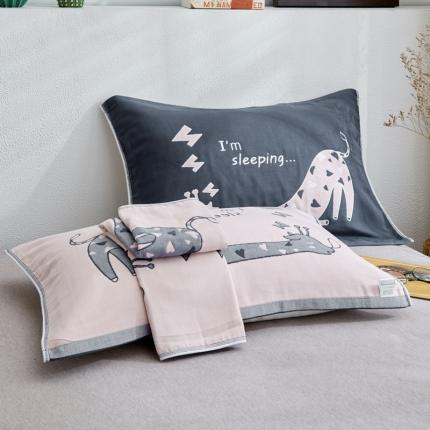 朴尔 2022新款全棉四层纱布大版花独版枕巾（一对） 懒懒长颈鹿（50*80）