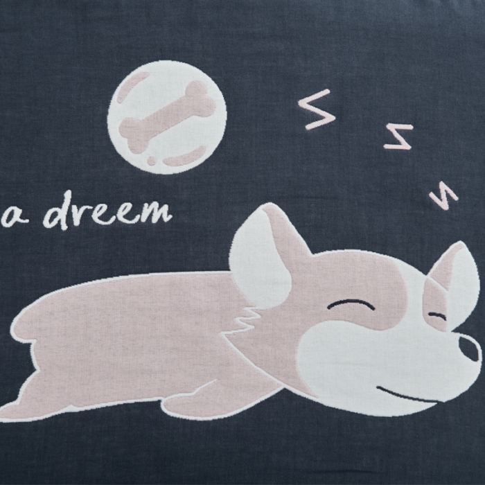 91家纺网 家纺一手货源 找家纺 朴尔 2022新款全棉四层纱布大版花独版枕巾（一对） 梦想狗狗（50*80）