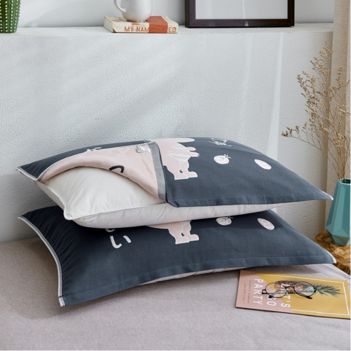 91家纺网 家纺一手货源 找家纺 朴尔 2022新款全棉四层纱布大版花独版枕巾（一对） 嬉戏恐龙（50*80）