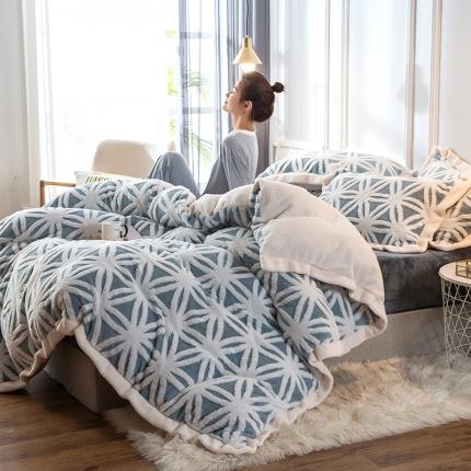 91家纺网 家纺一手货源 找家纺 （总）印季 2024新款提花立体舒棉绒四件套