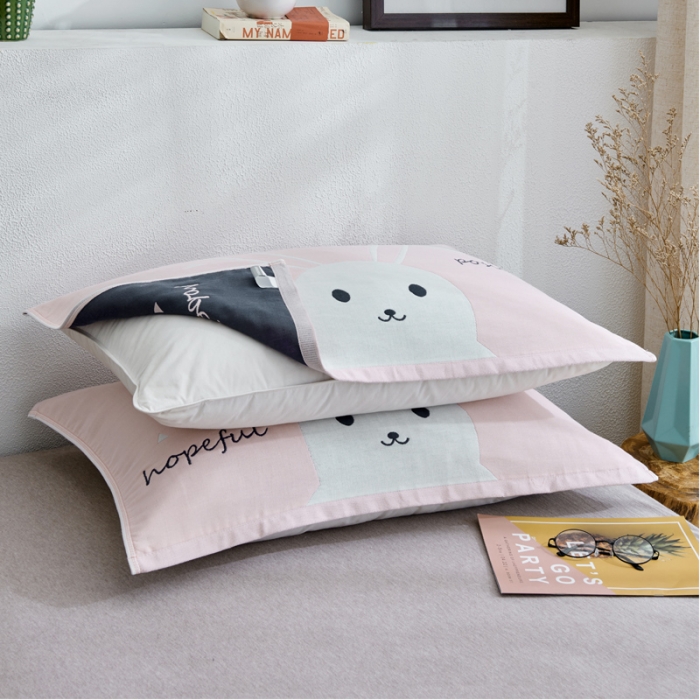 91家纺网 家纺一手货源 找家纺 朴尔 2022新款全棉四层纱布大版花独版枕巾（一对） 长耳兔（50*80）