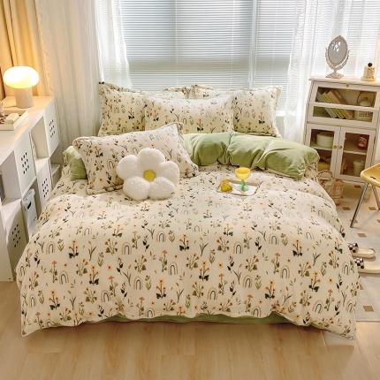 91家纺网 家纺一手货源 找家纺 百寐22印花抗静电加厚保暖牛奶绒床单床笠四件套8斤直播采薇