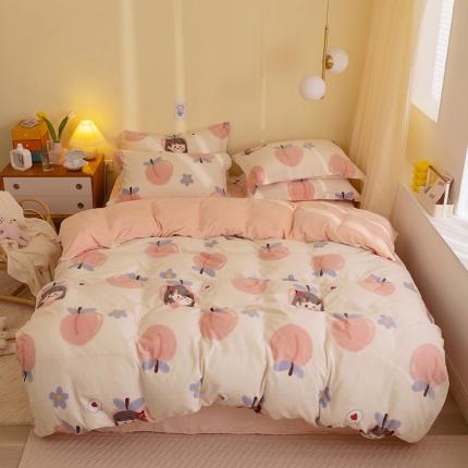 91家纺网 家纺一手货源 找家纺  2022新款秋冬牛奶绒四件套 粉桃子