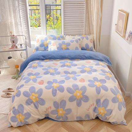 91家纺网 家纺一手货源 找家纺  2022新款秋冬牛奶绒四件套 太阳花