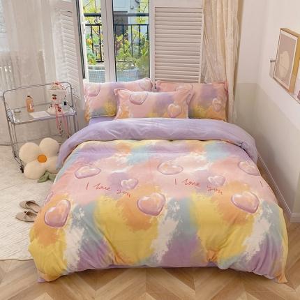 91家纺网 家纺一手货源 找家纺  2022新款秋冬牛奶绒四件套 渲染紫