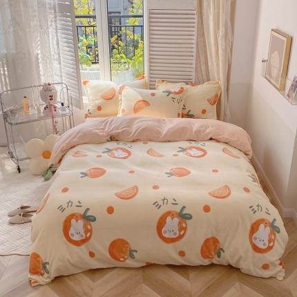 91家纺网 家纺一手货源 找家纺 2022新款秋冬牛奶绒四件套 元气橙橙