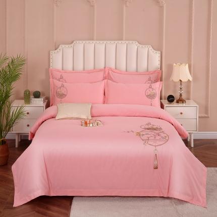 91家纺网 家纺一手货源 找家纺 浩情国际新中式100支全棉高端刺绣四件套 福禄之家-粉玉