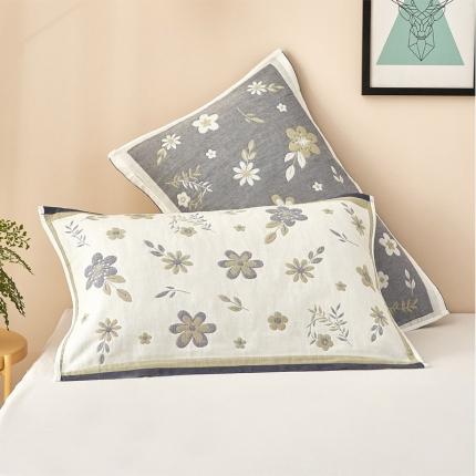 91家纺网 家纺一手货源 找家纺 朴尔 2022新款全棉四层纱布休闲枕巾（一对） 纷飞花雨-绿（53*78）