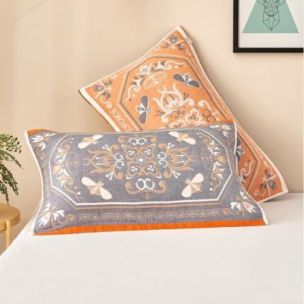 91家纺网 家纺一手货源 找家纺 朴尔 2022新款全棉四层纱布休闲枕巾（一对） 皇室贵族-灰黄（53*78）