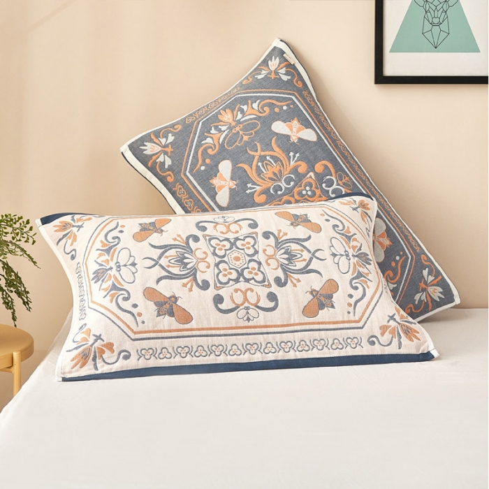 91家纺网 家纺一手货源 找家纺 朴尔 2022新款全棉四层纱布休闲枕巾（一对） 皇室贵族-米白（53*78）