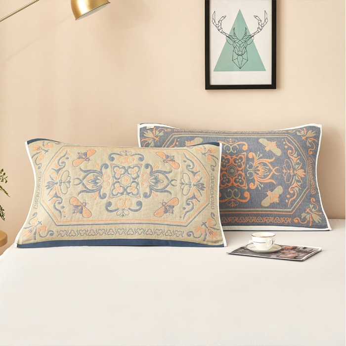 91家纺网 家纺一手货源 找家纺 朴尔 2022新款全棉四层纱布休闲枕巾（一对） 皇室贵族-浅驼（53*78）