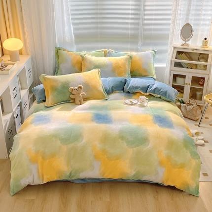 91家纺网 家纺一手货源 找家纺 百寐22印花抗静电加厚保暖牛奶绒床单床笠四件套8斤直播韵彩