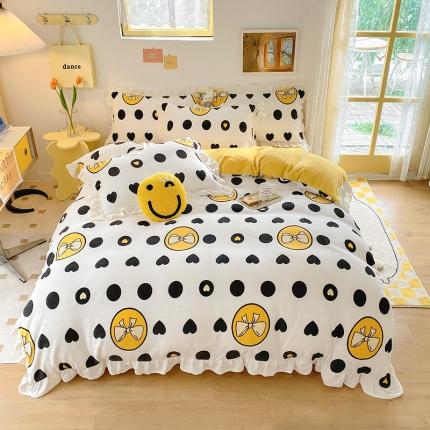 91家纺网 家纺一手货源 找家纺 总百寐22韩版花边抗静电保暖牛奶绒床单床笠四件套8.5斤直播