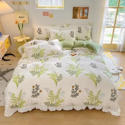 91家纺网 家纺一手货源 找家纺 总百寐22韩版花边抗静电保暖牛奶绒床单床笠四件套8.5斤直播