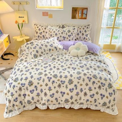 91家纺网 家纺一手货源 找家纺 总百寐22韩版花边抗静电保暖牛奶绒床单床笠四件套8.5斤直播