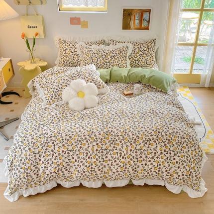 91家纺网 家纺一手货源 找家纺 百寐韩版花边抗静电保暖牛奶绒床单床笠四件套8.5斤直播繁星