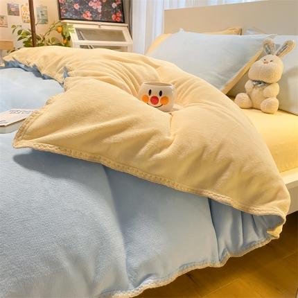 眠帛家居 2022新款牛奶绒贝壳边四件套 奶黄-天空蓝