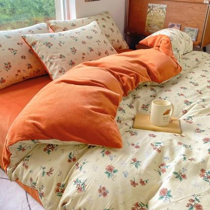 91家纺网 家纺一手货源 找家纺 百寐a13372全棉印花b加厚牛奶绒床笠棉加绒四件套棉绒奥汀