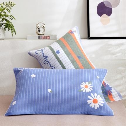 91家纺网 家纺一手货源 找家纺 朴尔 2022新款三层纱布枕巾（一对） 小野菊-兰（52*78）