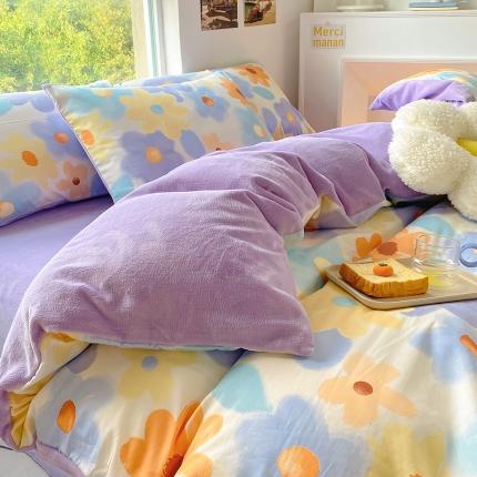 91家纺网 家纺一手货源 找家纺 百寐 a13372全棉印花b加厚牛奶绒床笠棉加绒四件套画意