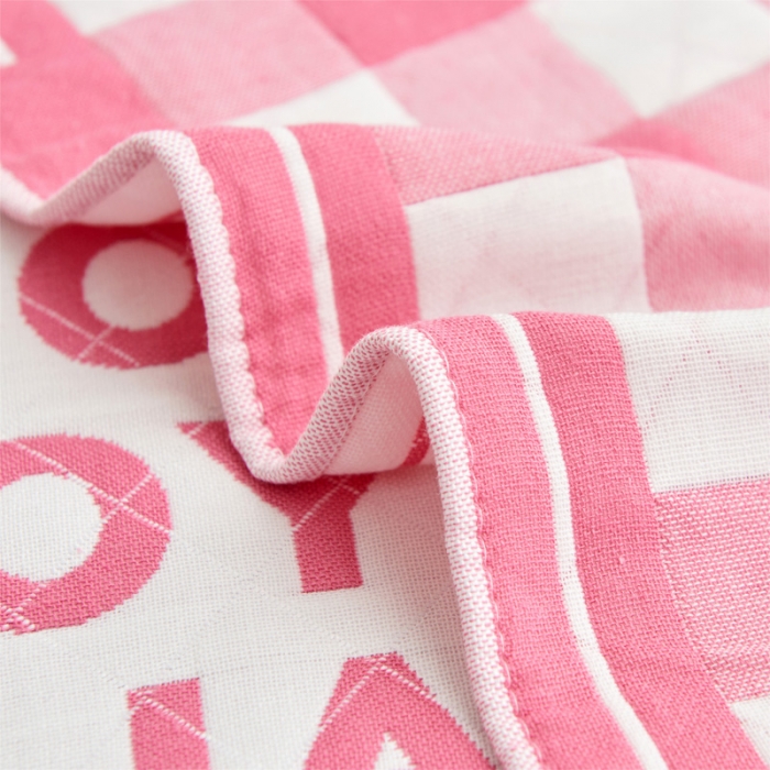 91家纺网 家纺一手货源 找家纺 朴尔 2022新款三层纱布枕巾（一对） 爱情方格-粉（52*78）