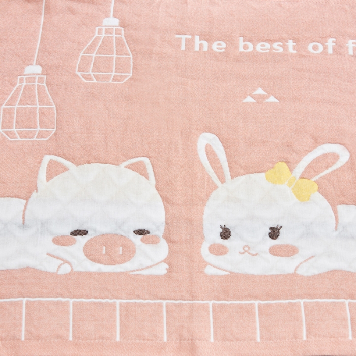 91家纺网 家纺一手货源 找家纺 朴尔 2022新款三层纱布枕巾（一对） 灯下萌宠-粉（52*78）