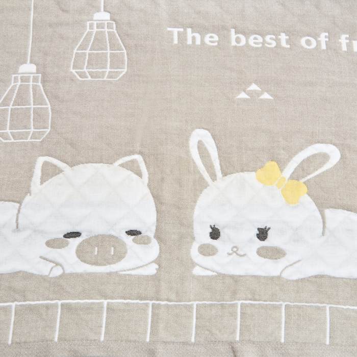 91家纺网 家纺一手货源 找家纺 朴尔 2022新款三层纱布枕巾（一对） 灯下萌宠-灰（52*78）