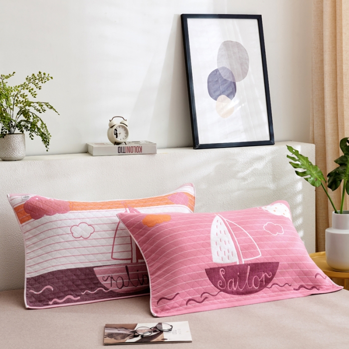 91家纺网 家纺一手货源 找家纺 朴尔 2022新款三层纱布枕巾（一对） 航行-粉（52*78）