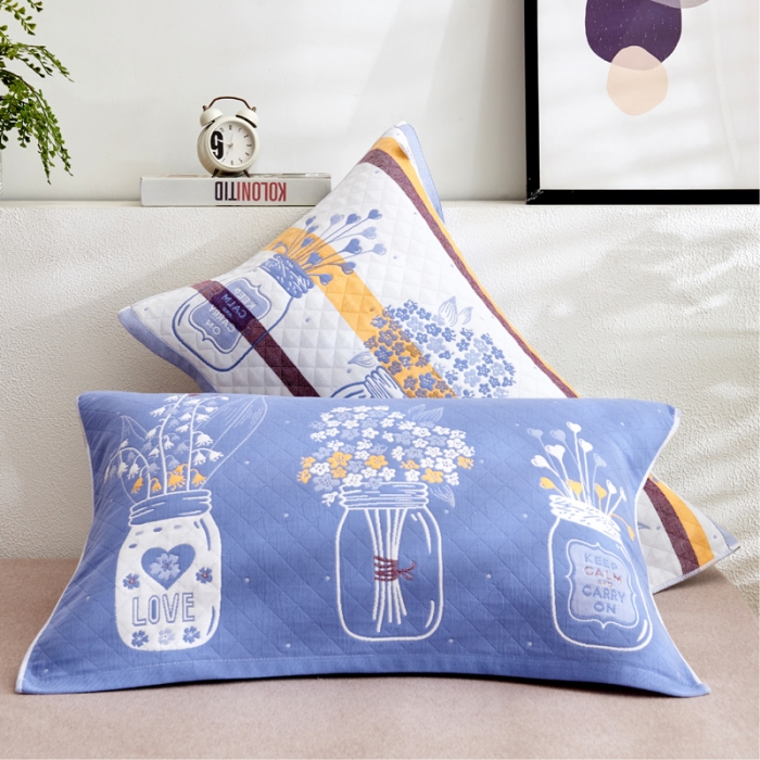 91家纺网 家纺一手货源 找家纺 朴尔 2022新款三层纱布枕巾（一对） 瓶中花-兰（52*78）