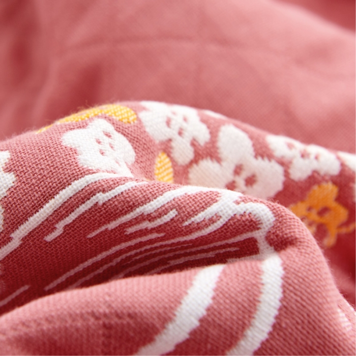 91家纺网 家纺一手货源 找家纺 朴尔 2022新款三层纱布枕巾（一对） 瓶中花-深粉（52*78）