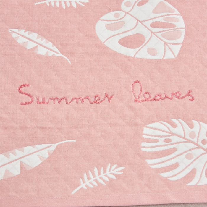 91家纺网 家纺一手货源 找家纺 朴尔 2022新款三层纱布枕巾（一对） 夏日芭蕉-粉（52*78）