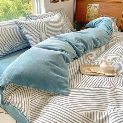 91家纺网 家纺一手货源 找家纺 百寐 a13372全棉印花b加厚牛奶绒床笠棉加绒四件套律动