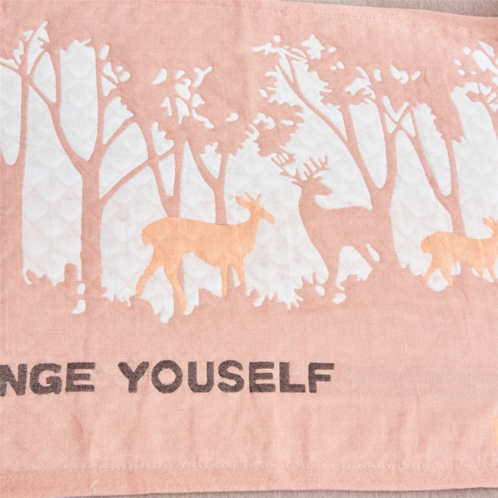 91家纺网 家纺一手货源 找家纺 朴尔 2022新款三层纱布枕巾（一对） 仙林小鹿-粉（52*78）