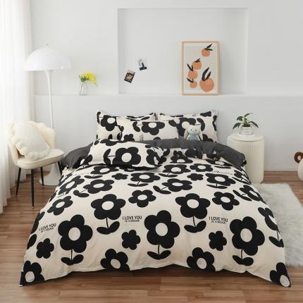 91家纺网 家纺一手货源 找家纺 妖妖家纺 2023新款芦荟棉AB双版印花四件套 悠然花开