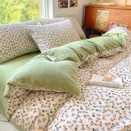 91家纺网 家纺一手货源 找家纺 百寐 a13372全棉印花b加厚牛奶绒床笠棉加绒四件套颜夕