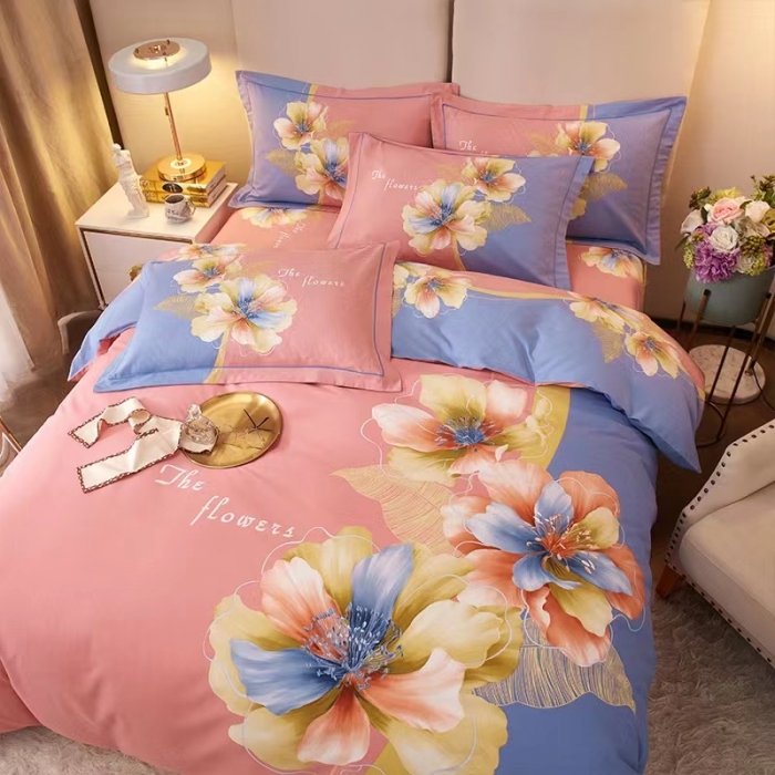 91家纺网 家纺一手货源 找家纺 金纱玉纺2022新款全棉生态大版磨毛四件套 贝瑶-粉