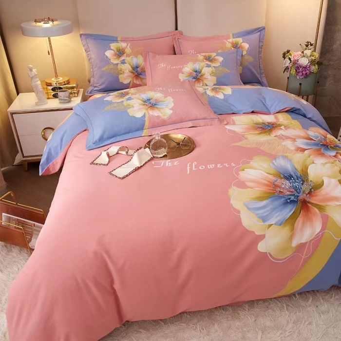 91家纺网 家纺一手货源 找家纺 金纱玉纺2022新款全棉生态大版磨毛四件套 贝瑶-粉