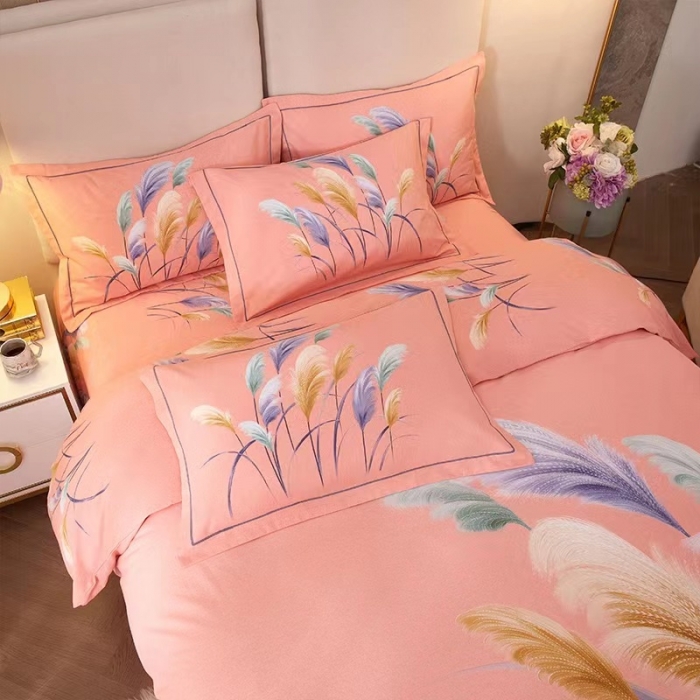 91家纺网 家纺一手货源 找家纺 金纱玉纺2022新款全棉生态大版磨毛四件套 芳菲年华-粉