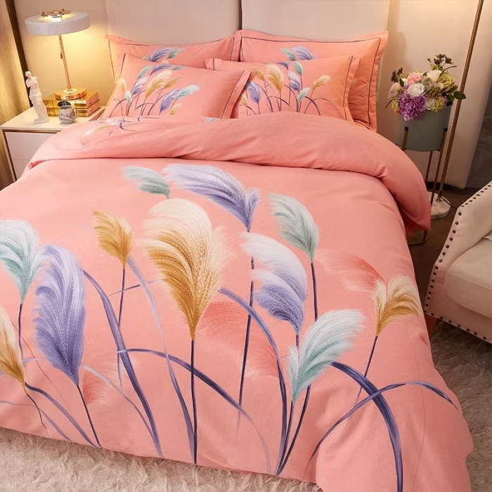 91家纺网 家纺一手货源 找家纺 金纱玉纺2022新款全棉生态大版磨毛四件套 芳菲年华-粉