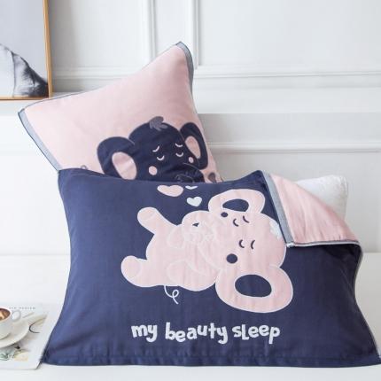 91家纺网 家纺一手货源 找家纺 朴尔 2022新款多彩全棉六层纱布大版花枕巾(一对） 可爱小象粉（50*80）