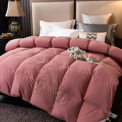 91家纺网 家纺一手货源 找家纺 绒研 2025新款80全棉绣花羽绒被白鹅绒冬被被子被芯 沐香 -豆沙