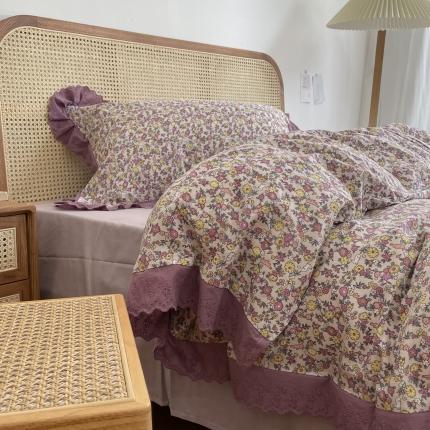 91家纺网 家纺一手货源 找家纺 （总）源启 2021新款复古花边双层纱全棉四件套纯棉