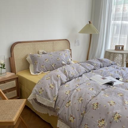 91家纺网 家纺一手货源 找家纺 （总）源启 2021新款复古花边双层纱全棉四件套纯棉