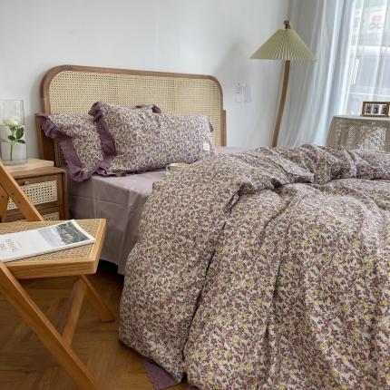 91家纺网 家纺一手货源 找家纺 源启 2021新款复古花边双层纱全棉四件套纯棉顾奈